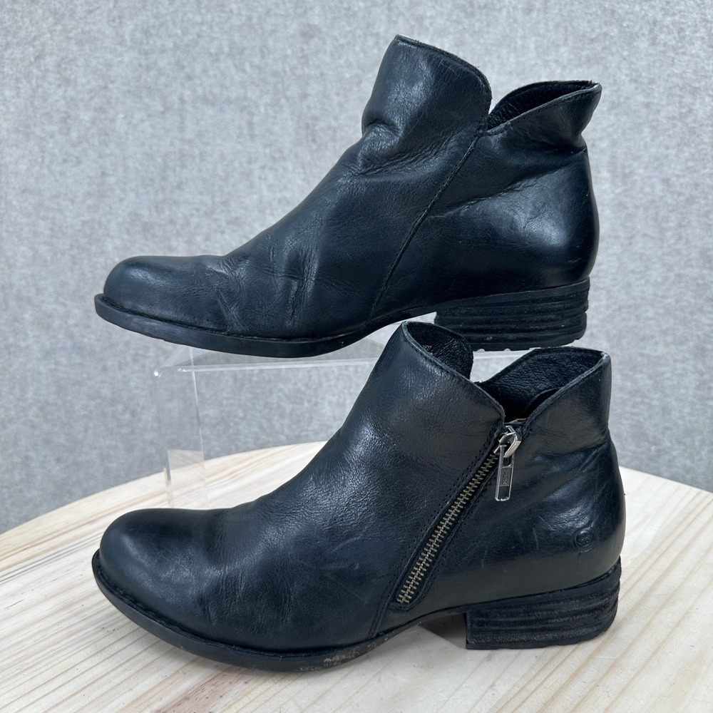 Born Kerri Ankle Boot Women 9 Black Leather Side Zip Low Heel F29209-CQF17